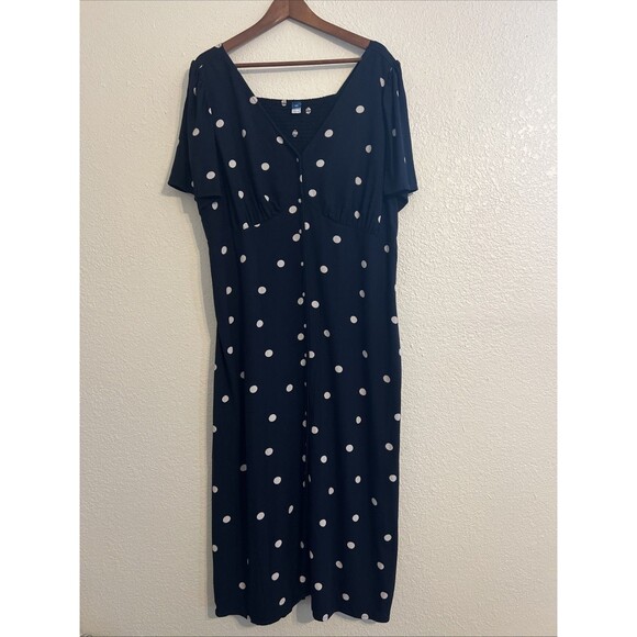 Old Navy Blue Baby Doll Polka Dot Flutter Sleeve Midi Dress XXL - Picture 2 of 6